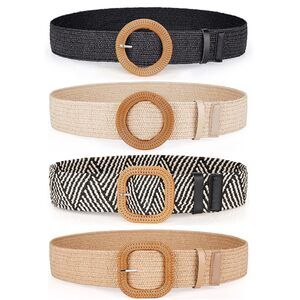 7768 4 Pack Rattan Straw Raffia Summer Belts For Women 2025 Elastic Stretch